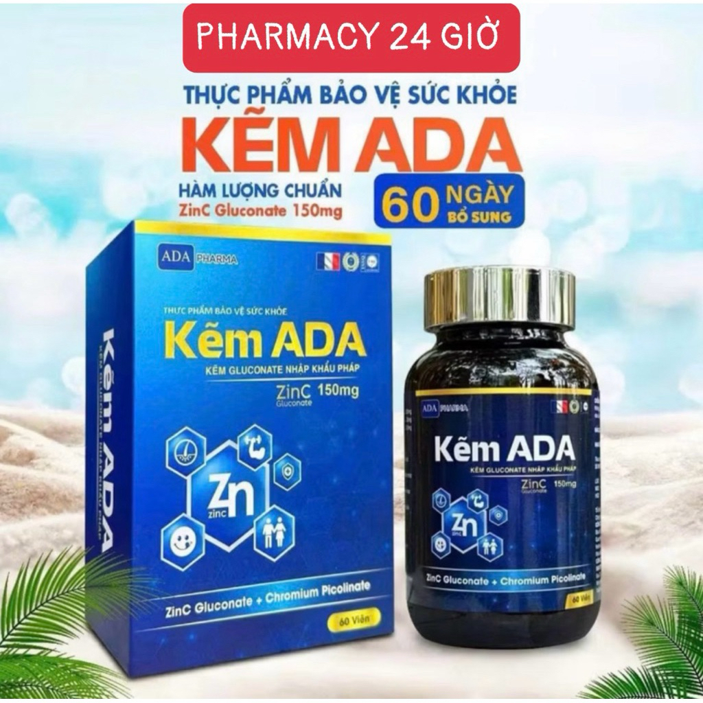 Kẽm ADA hộp 60 viên bổ sung kẽm gluconat,nhập khẩu Pháp