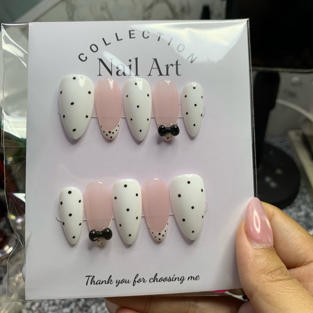 Chấm Bi Đen - NailBox Huỳnh Thơ Nail Chấm Bi Fen Đính Nơ tặng keo và dũa