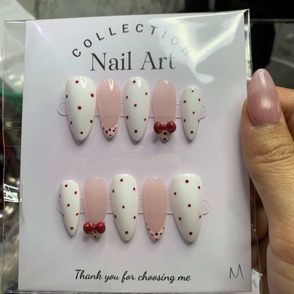 Chấm Bi Đỏ - NailBox Huỳnh Thơ Nail Chấm Bi Fen Đính Nơ tặng keo và dũa