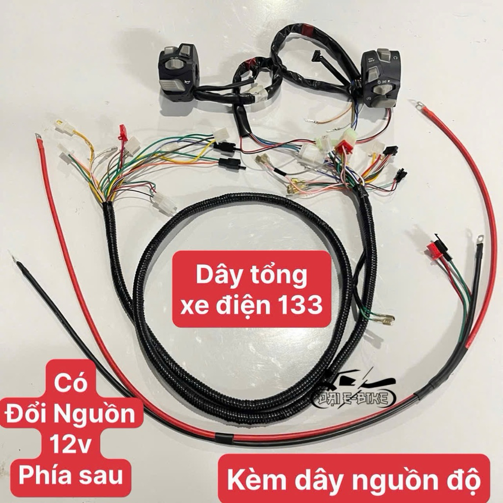 Bộ Dây Sườn Xe Điện 133 Kèm Cùm Light Master Phát Sáng Tích Hợp Đổi Nguồn 12V Phía Sau