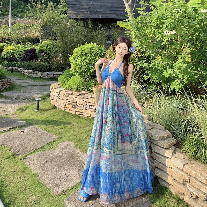 Đầm Maxi Boho Vintage Họa Tiết Ethnic Đi Biển