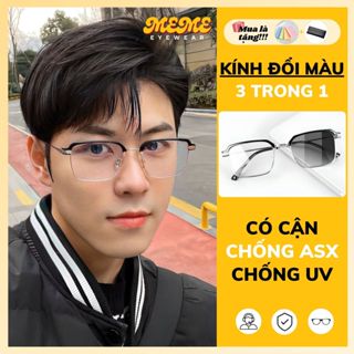 Mắt kính nam nữ đổi màu dưới nắng chống tia UV ánh sáng xanh gọng titan thời trang giả cận cao cấp Mắt Kính MEME Y10