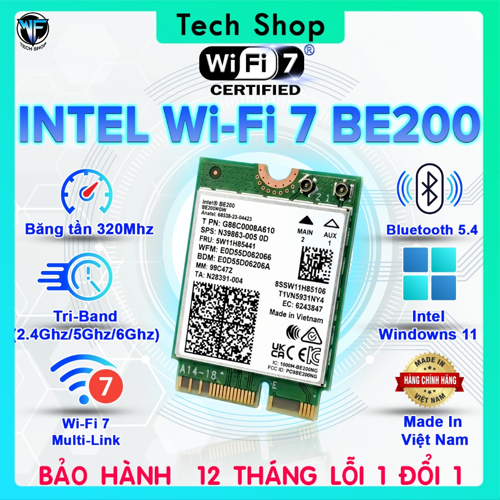 [ BH 12th ] Card WiFi BE200 WiFi 7 2.4G/5G/6GHz Bluetooth 5.4 Chính Hãng