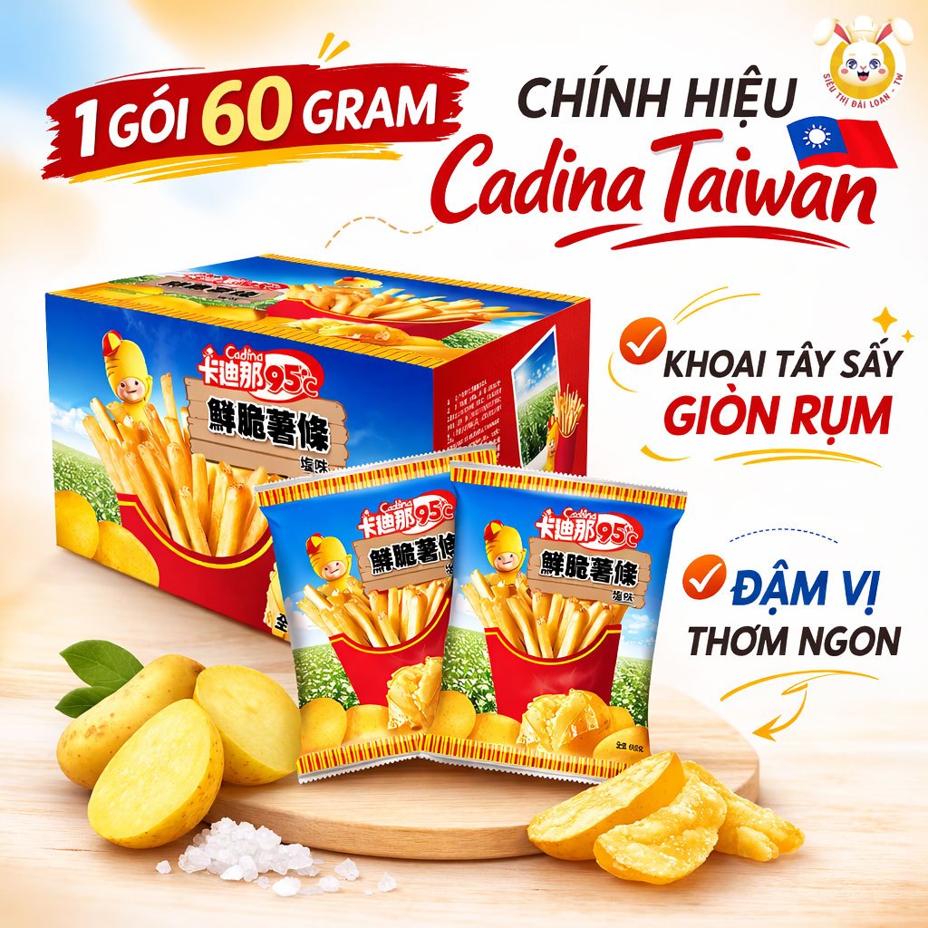 Snack khoai tây sấy Cadina 95 độ C Đài Loan