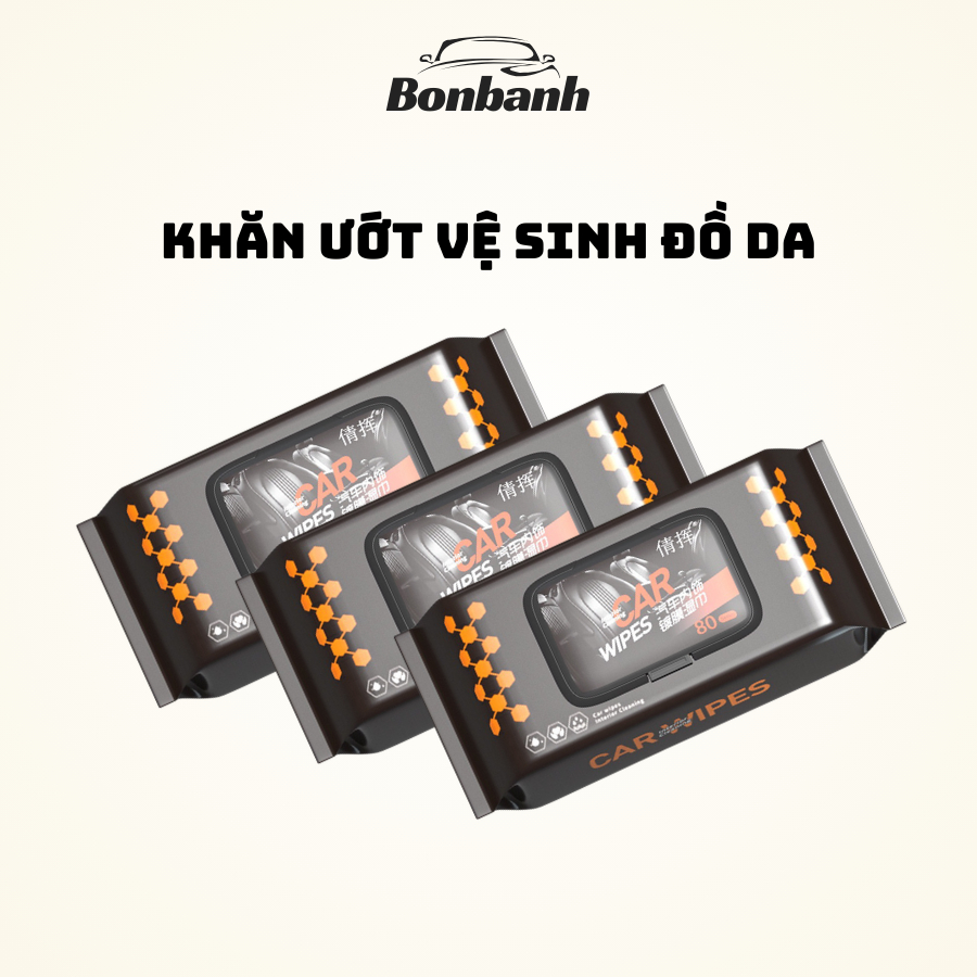 Khăn ướt vệ sinh nội thất ô tô dưỡng da, phủ bóng nhựa 80 tờ - Bonbanh Auto