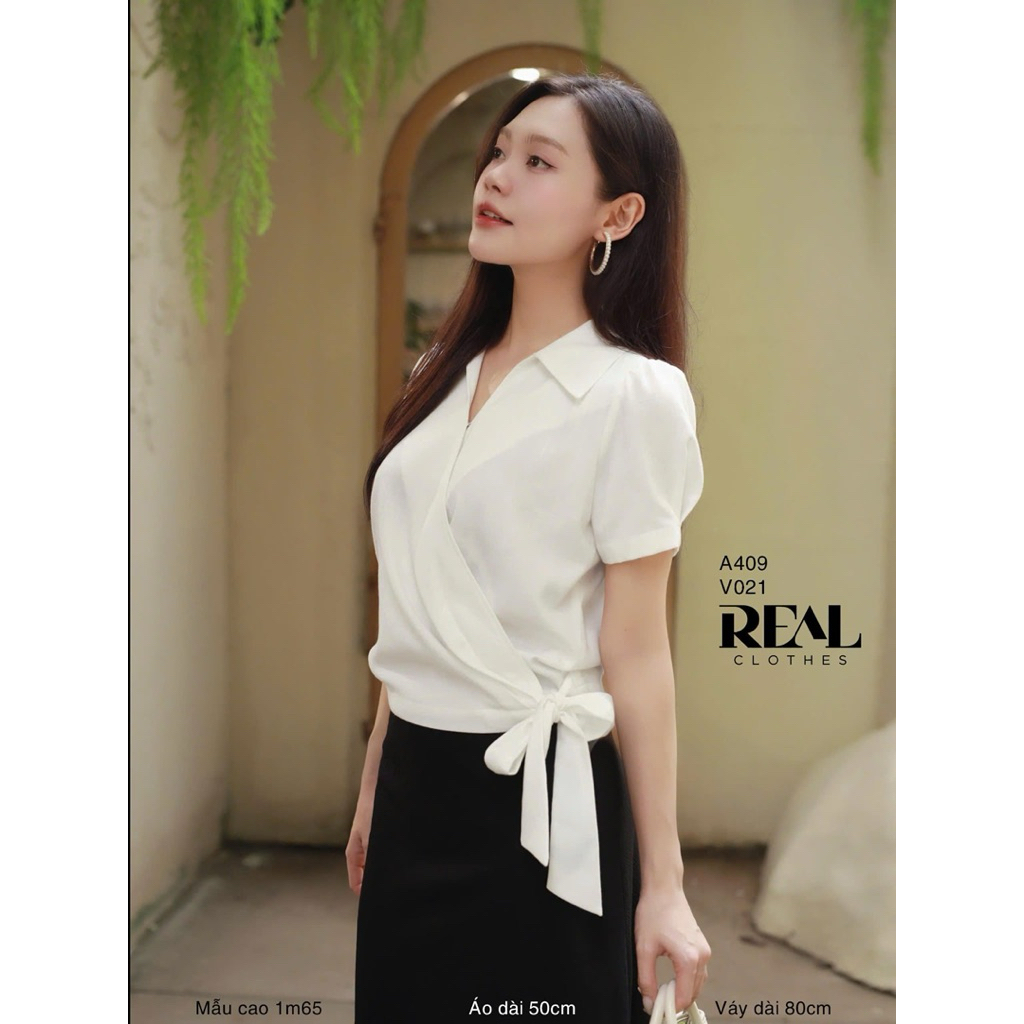 (Pass) Áo Real Clothes cột nơ chéo trắng 🤍