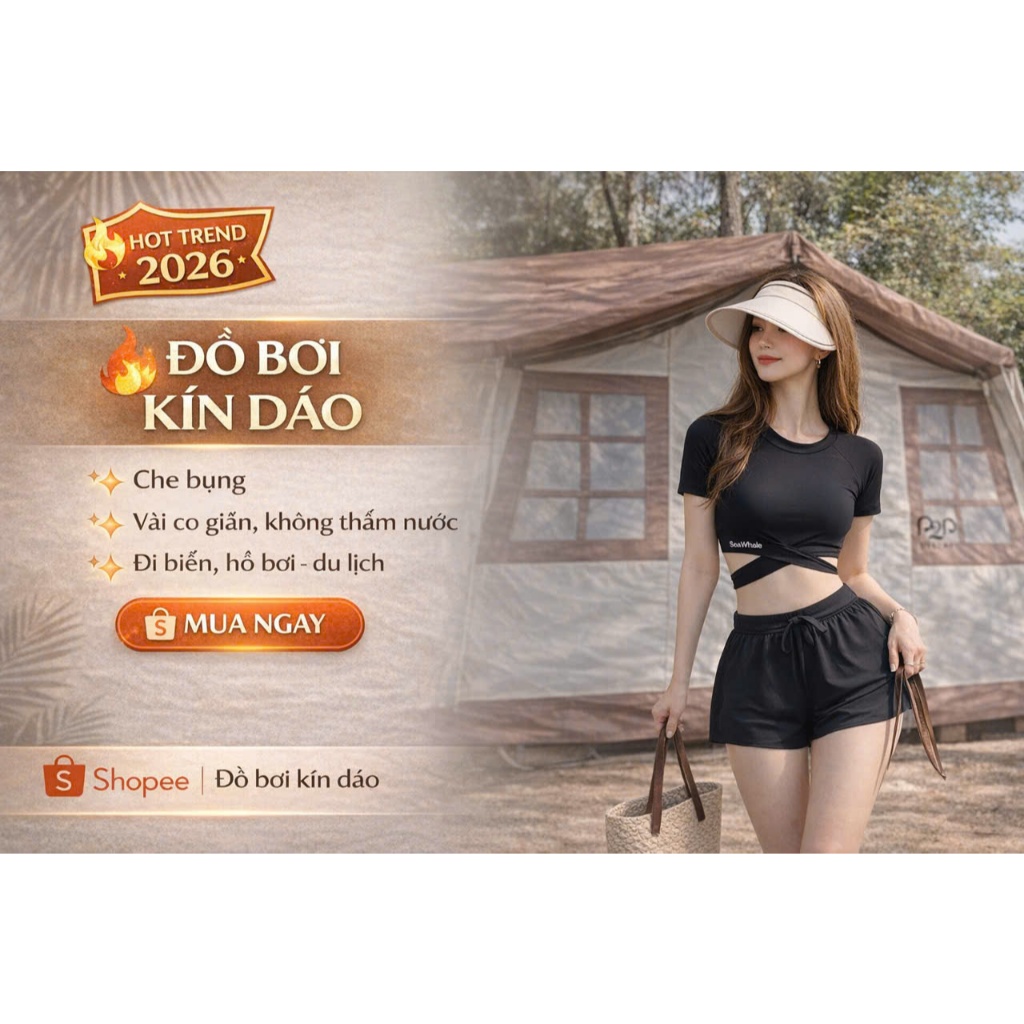 Đồ bơi Nữ P2P BIKINI Hai mảnh LC dạng quần 2 lớp, áo tay ngắn_màu Đen