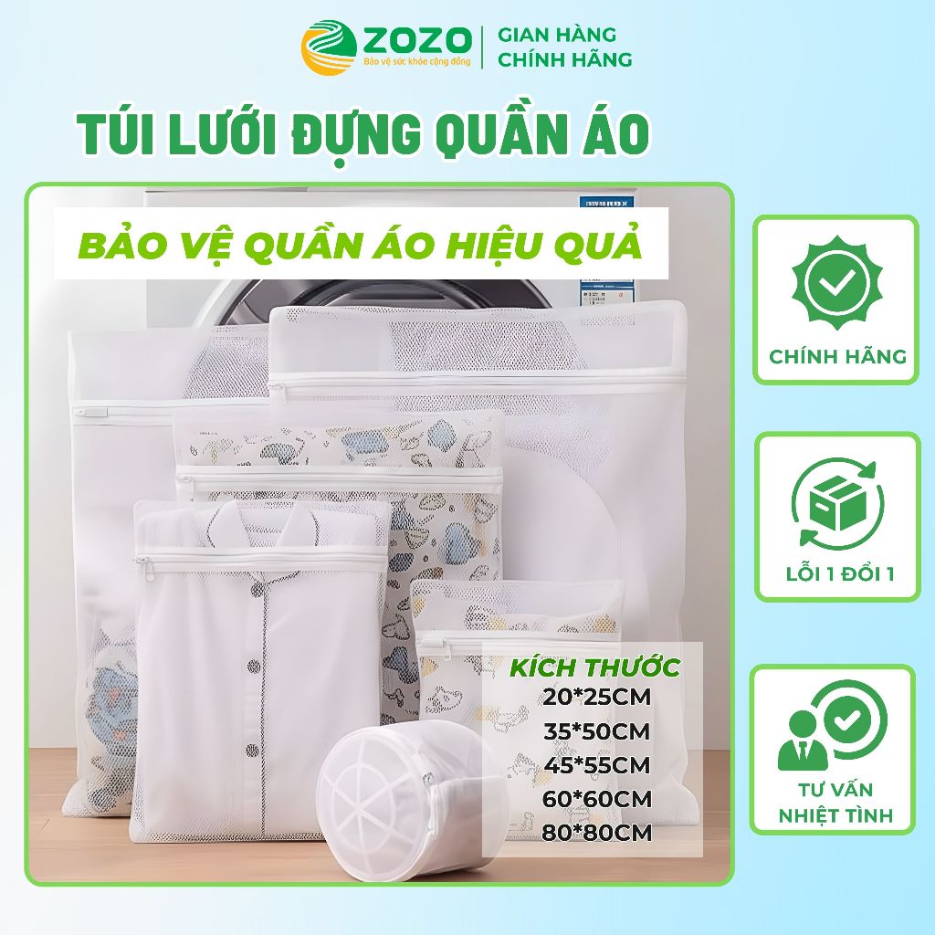 [HÀNG DÀY] Túi lưới đựng quần áo ZoZo, túi lưới máy giặt bảo vệ quần áo hiệu quả nhiều kích thước