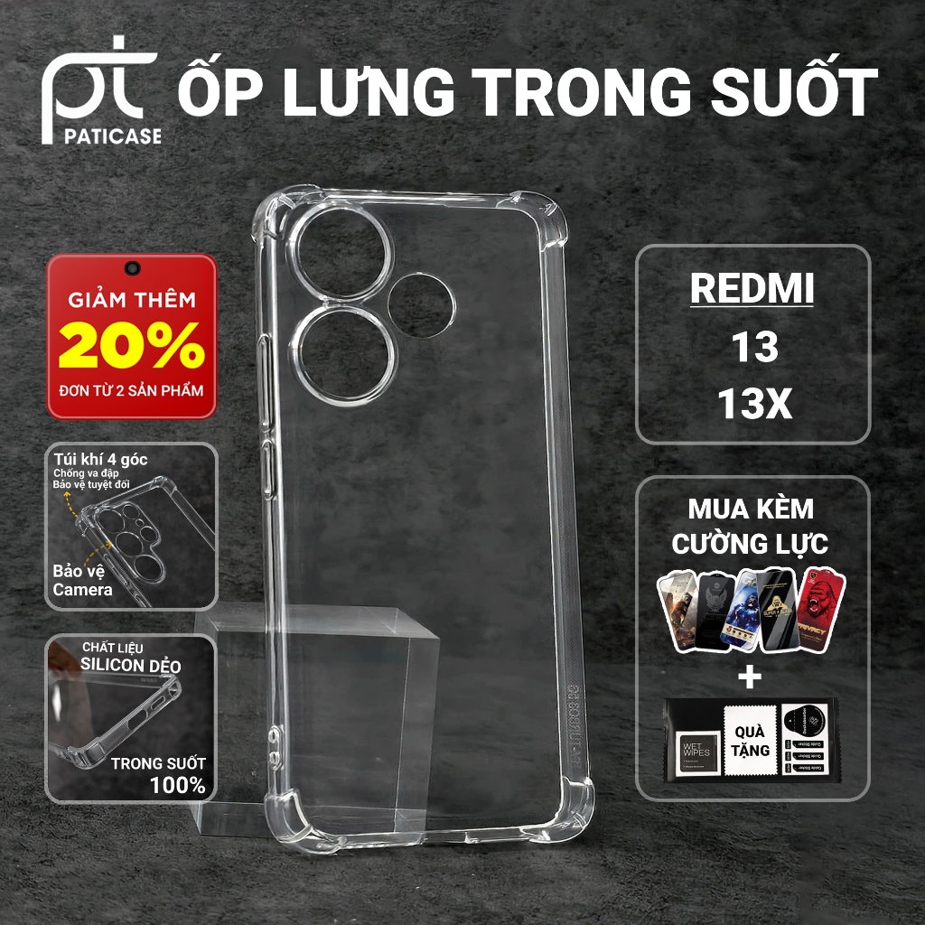 Ốp lưng Redmi 13, 13x chống sốc trong suốt bảo vệ toàn diện
