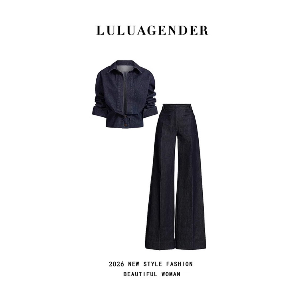 Tên sản phẩm: Set jean nữ áo khoác croptop phối quần jean ống rộng thời trang cá tính