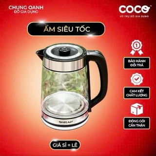 Ấm Siêu Tốc SHRAP 3L Bình Thủy Tinh Có Đèn LED, Tự Ngắt Điện, Đun Sôi Nhanh, Màu Đen Trơn