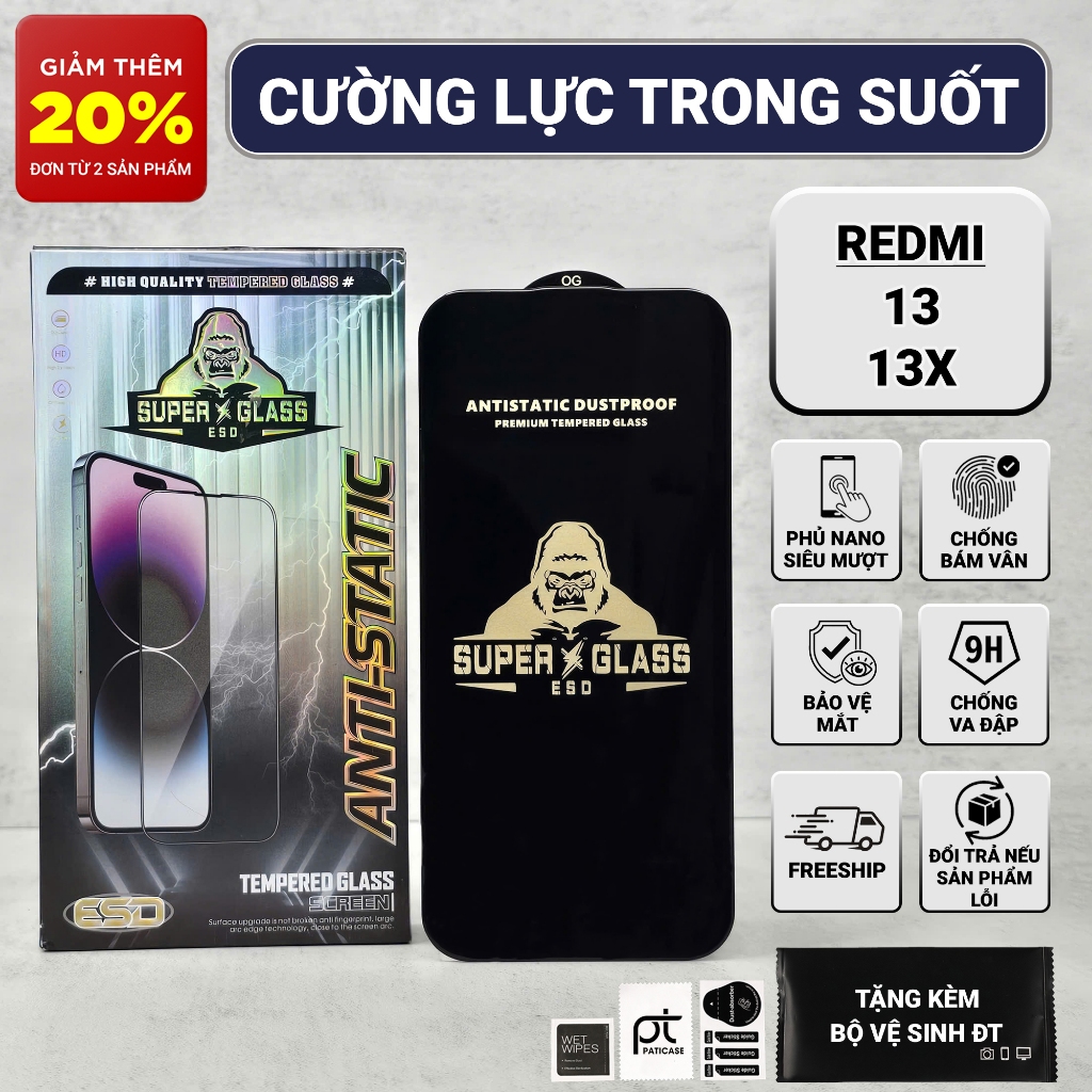 Cường lực Redmi 13, 13x Paticase full màn | Miếng kính dán bảo vệ màn hình cho Redmi