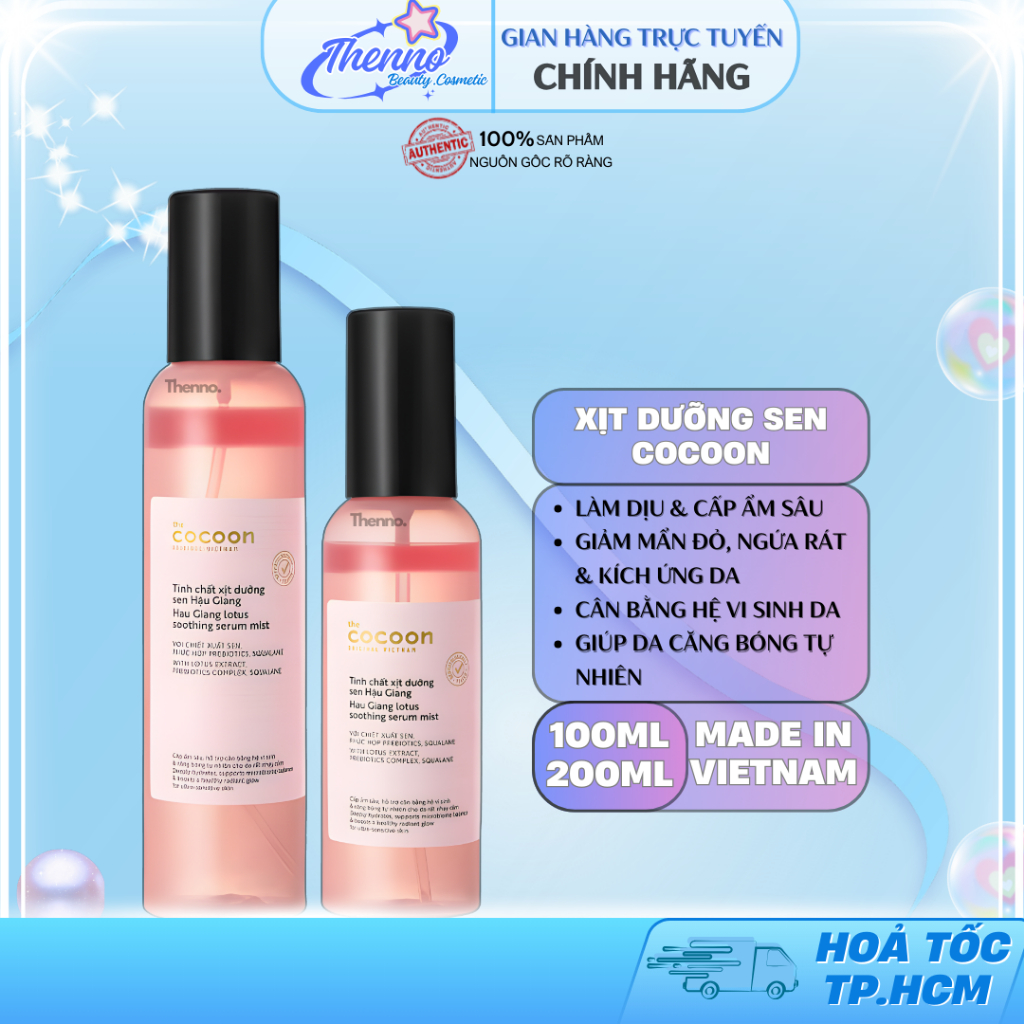 Tinh Chất Xịt Dưỡng Sen Hậu Giang Dưỡng Ẩm Cocoon Lotus Soothing Serum Mist 100ml/200ml