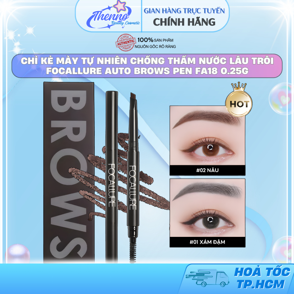 Chì Kẻ Mày Tự Nhiên Chống Thấm Nước Lâu Trôi Focallure Auto Brows Pen FA18 0.25g