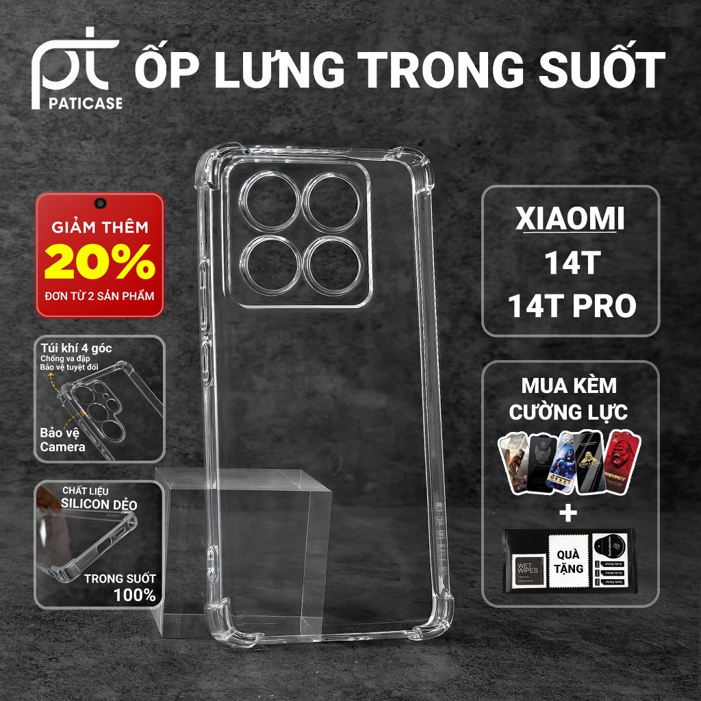 Ốp lưng Xiaomi 14T, 14T Pro 5G Paticase trơn trong suốt | Ốp điện thoại Xiaomi dẻo bảo vệ camera đt 