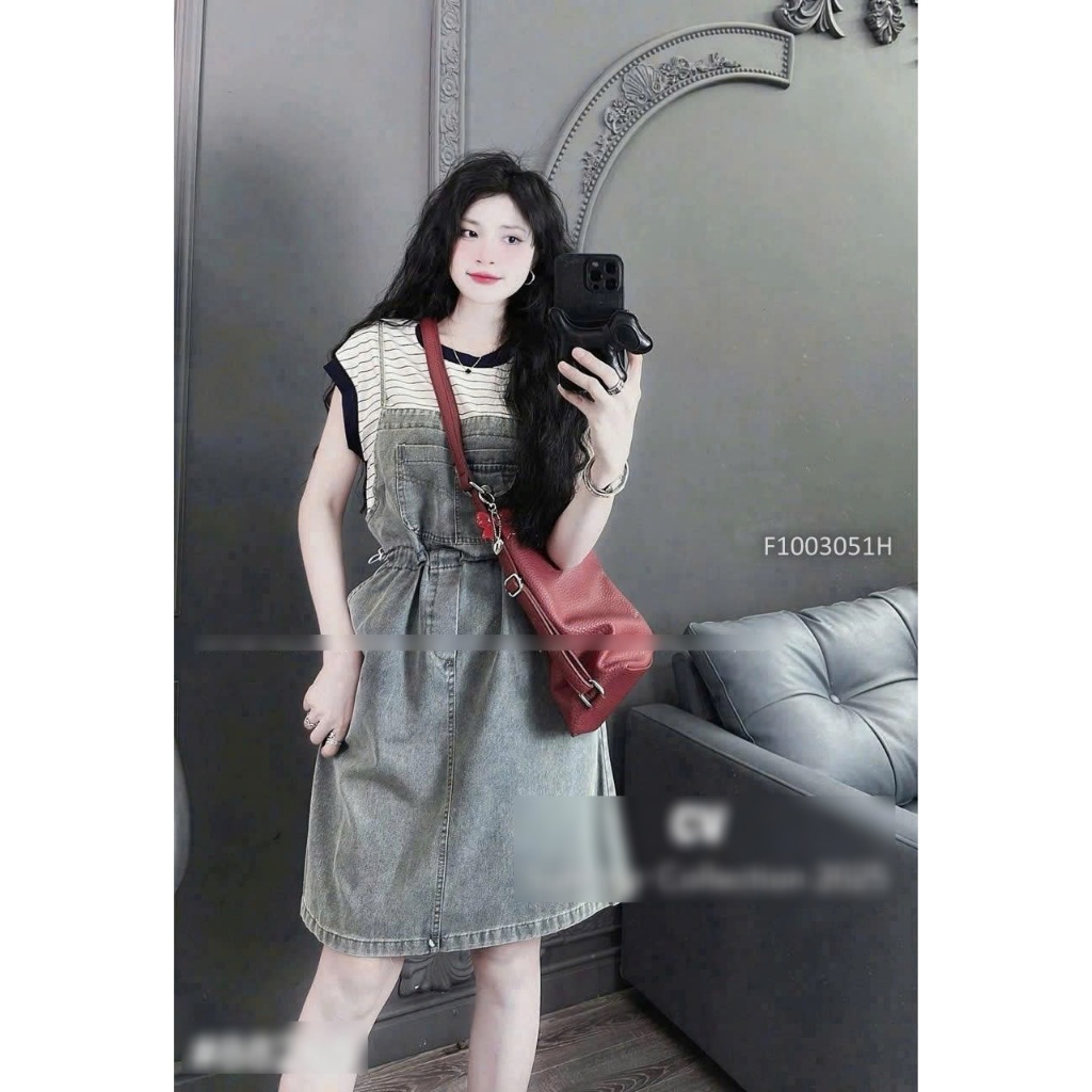 Đầm kiểu thun phối jean tay ngắn TOMBI SHOP