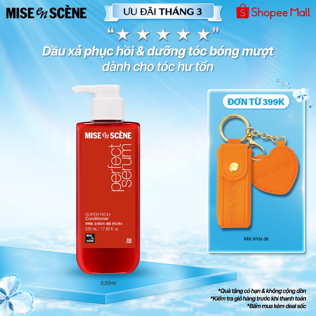 Dầu xả Mise en Scène Perfect Serum Super Rich Conditioner 530ml dành cho tóc hư tổn do uốn, nhuộm