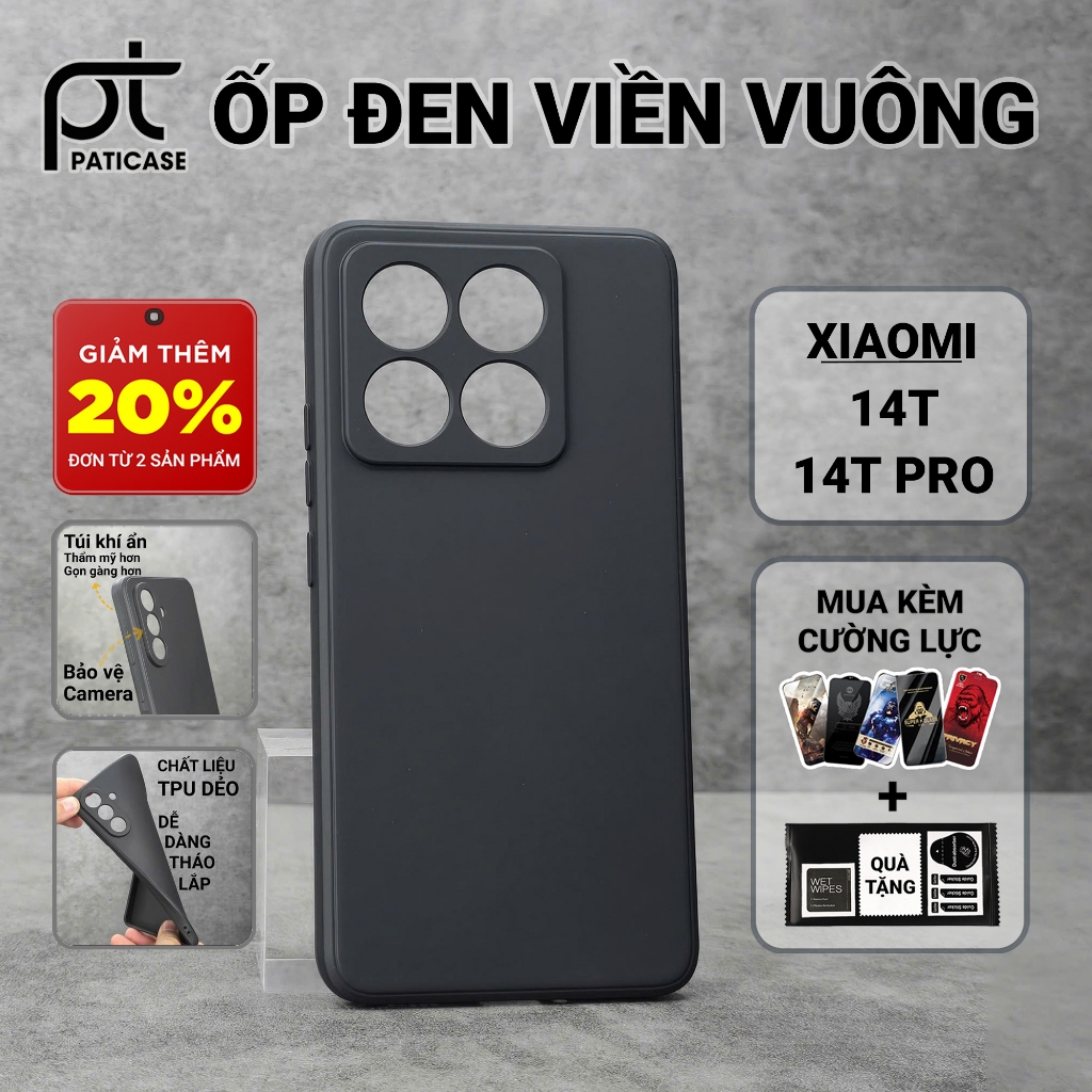 Ốp lưng Xiaomi 14T, 14T Pro 5G Paticase trơn màu đen | Ốp điện thoại Xiaomi dẻo bảo vệ camera đt toà