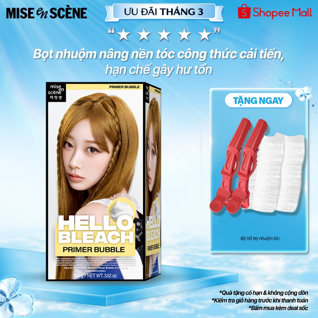 Nâng nền tóc mise en scène Hello Bleach Primer Bubble nâng tông tóc nhuộm đều màu, an toàn giảm hư tổn
