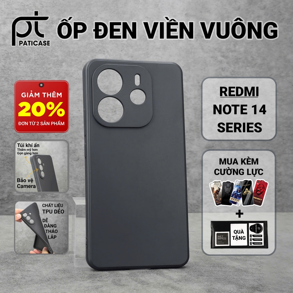Ốp lưng Redmi Note 14, Note 14 Pro 4G/5G Plus Paticase trơn màu đen | Ốp điện thoại Xiaomi dẻo bảo v
