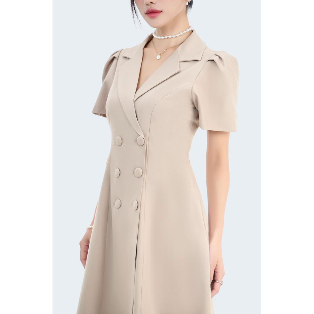(Pass) Đầm giả vest 2 hàng nút NEM fashion màu be 🤎