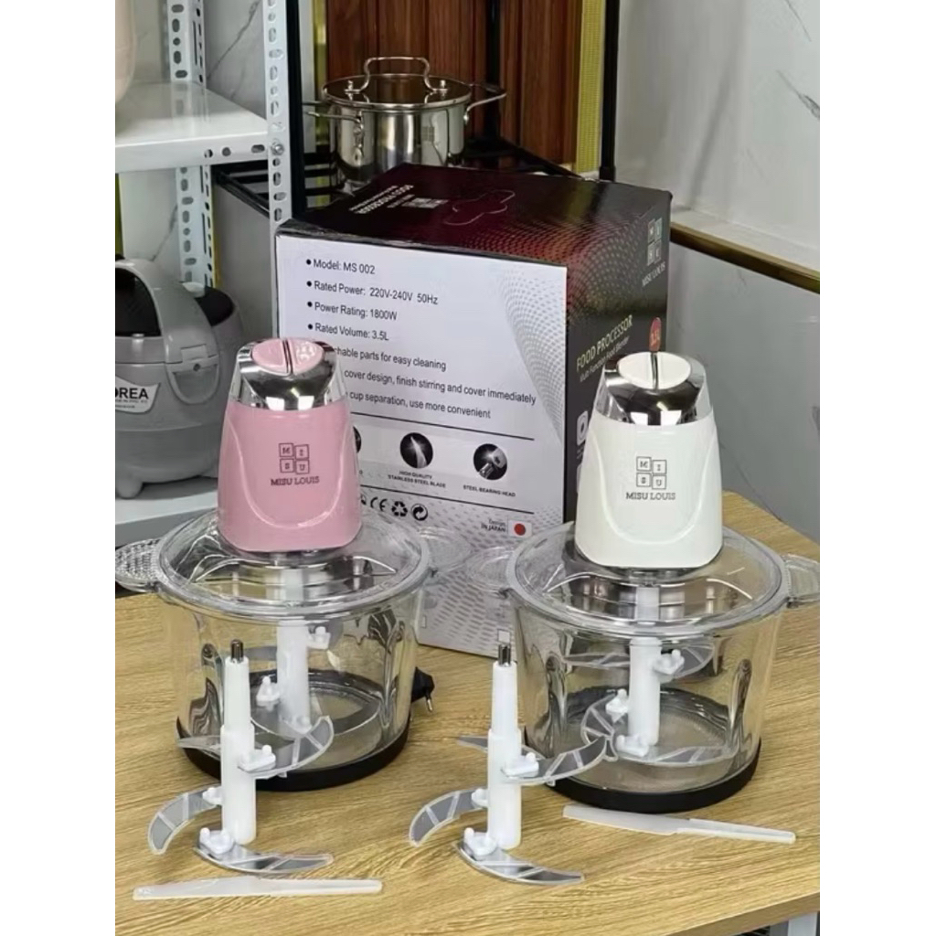 Máy Xay Thịt Đa Năng Misu Louis MS-002 – Dung Tích 3L, Công Suất 1800W, 4 Lưỡi Dao Inox 304 Siêu Bén, Cối Thủy Tinh