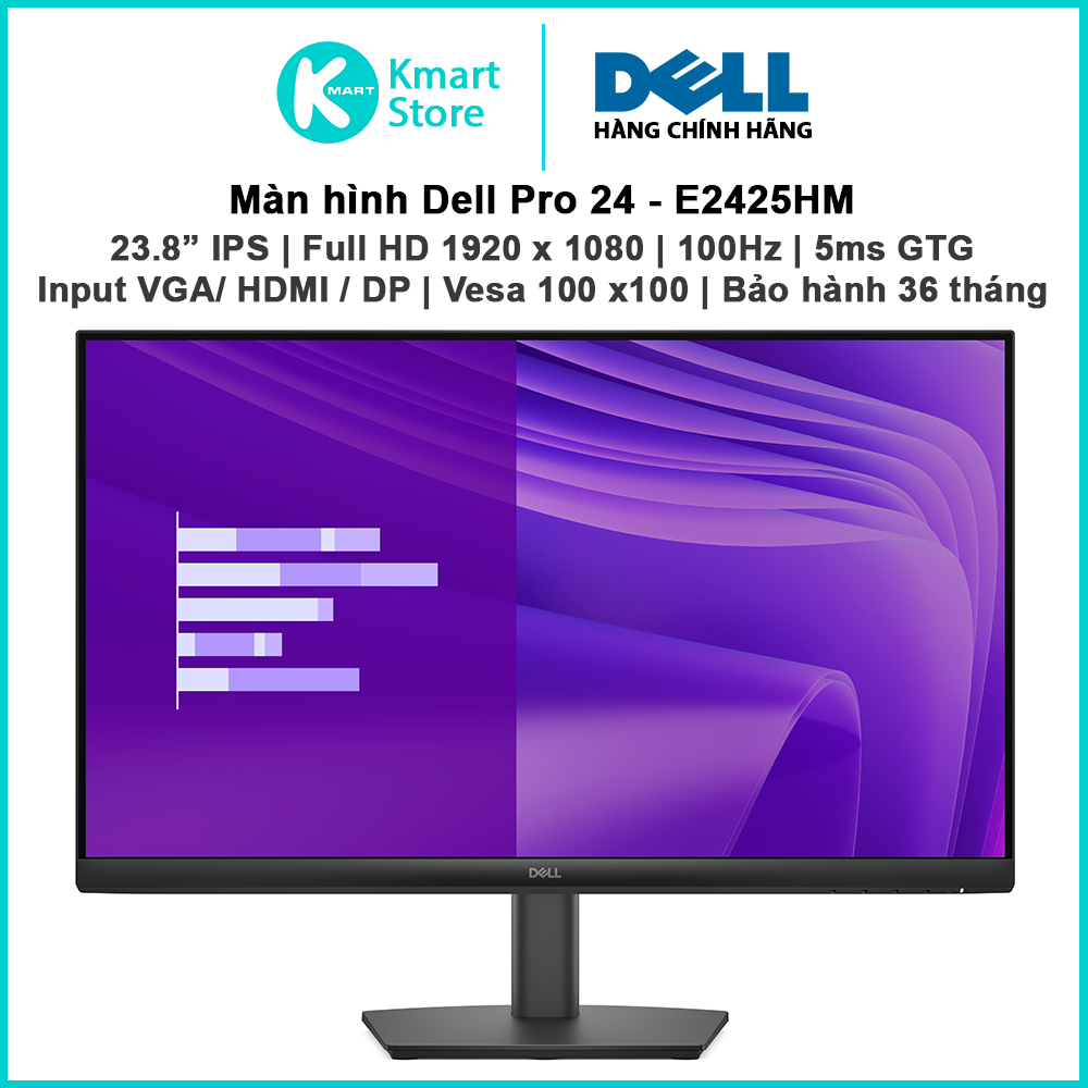 Màn hình máy tính Dell E2425HM | 23.8" IPS / FHD / 100Hz / 5ms | Input VGA / HDMI / DP | Vesa 100x10