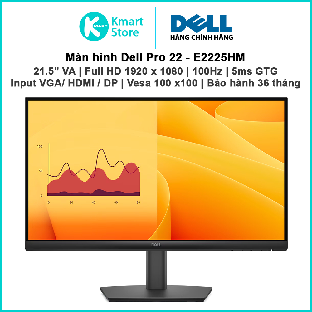 Màn hình máy tính Dell E2225HM | 21.5" VA / FHD / 100Hz / 5ms | Input VGA / HDMI | Vesa 100x100 | Bả