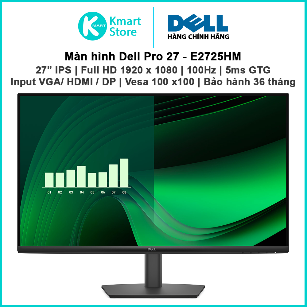 Màn hình máy tính Dell E2725HM | 27" IPS / FHD / 100Hz / 5ms | Input VGA / HDMI / DP | VESA 100x100 