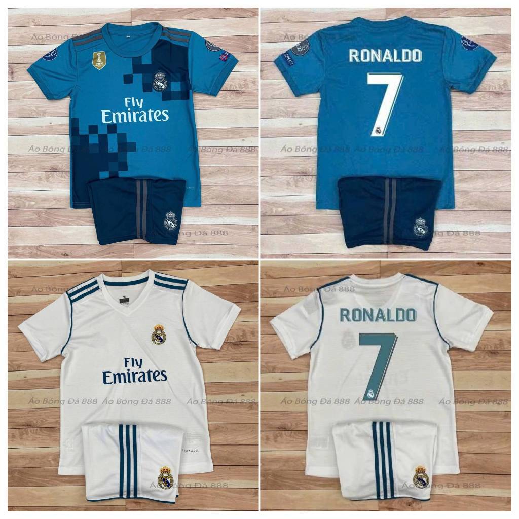 Bộ Quần Áo Bóng Đá Trẻ Em CLB Real Madrid 2017, Áo Đá Banh Ronaldo - Vải Mè Thái Cao Cấp