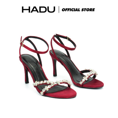 Giày Cao Gót 7P Quai Chữ V Đính Đá HADU MM966 Giày Sandal Cưới Đi Tiệc Chất Satin Cao Cấp BH 12T