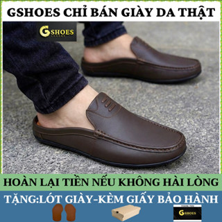 Giày sục nam da thật nguyên tấm cao cấp đế cao su khâu chỉ êm chân TK104