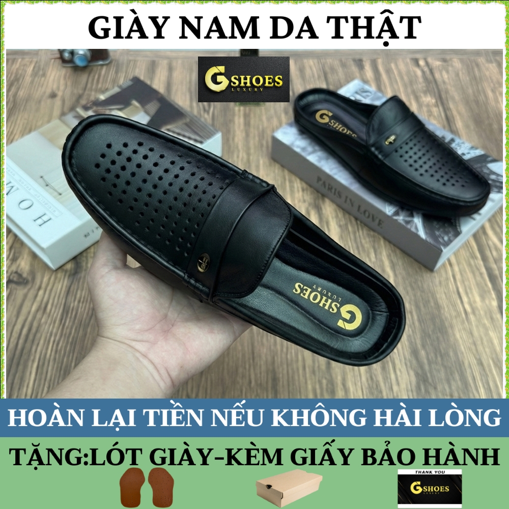 Giày sục nam da bò đục lỗ thoáng khí đế cao su êm chân GM301