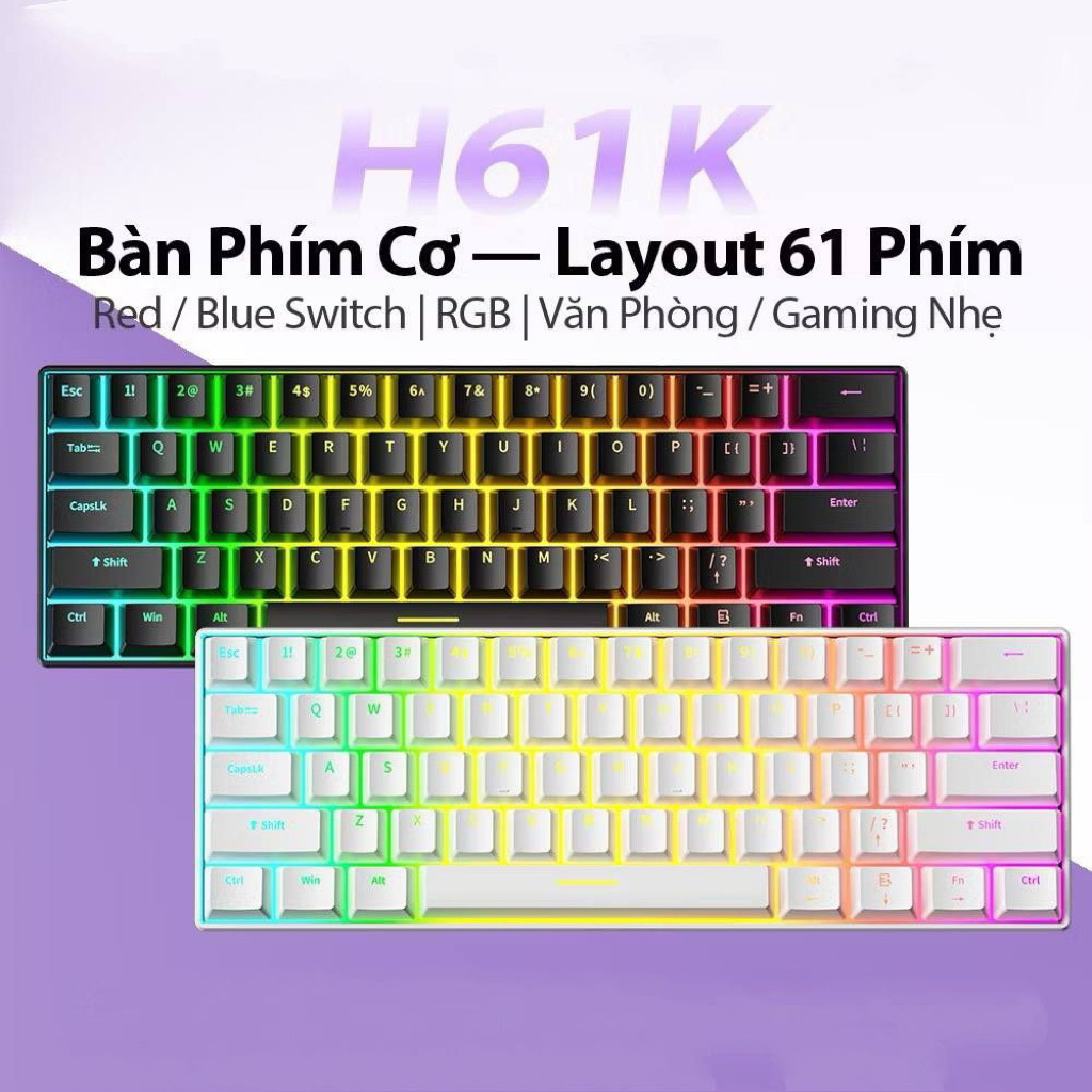 Bàn phím cơ Gaming Zifriend H61K LED RGB | 1 mode Typec | Stab đã được căn chỉnh sẵn | BigBuy360 - bigbuy360.vn