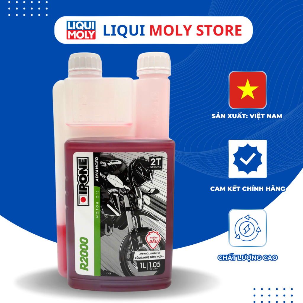 Dầu Nhớt 2 Thì IPONE R2000 Hương Dâu Đặc Trưng 1L - Công Nghệ Tổng Hợp Tiêu Chuẩn API TC/ JASO FD