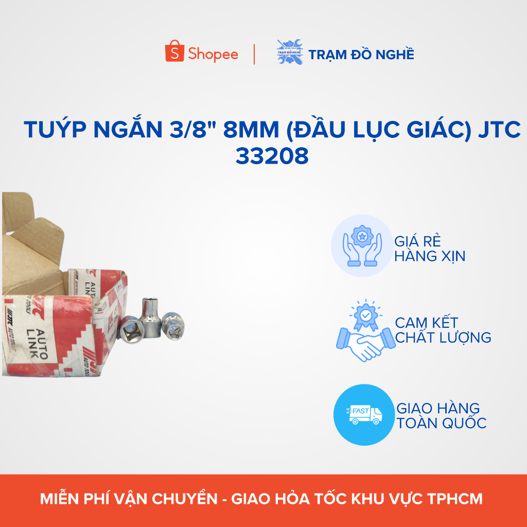 Tuýp ngắn 3/8" 8mm (đầu lục giác) jtc 33208