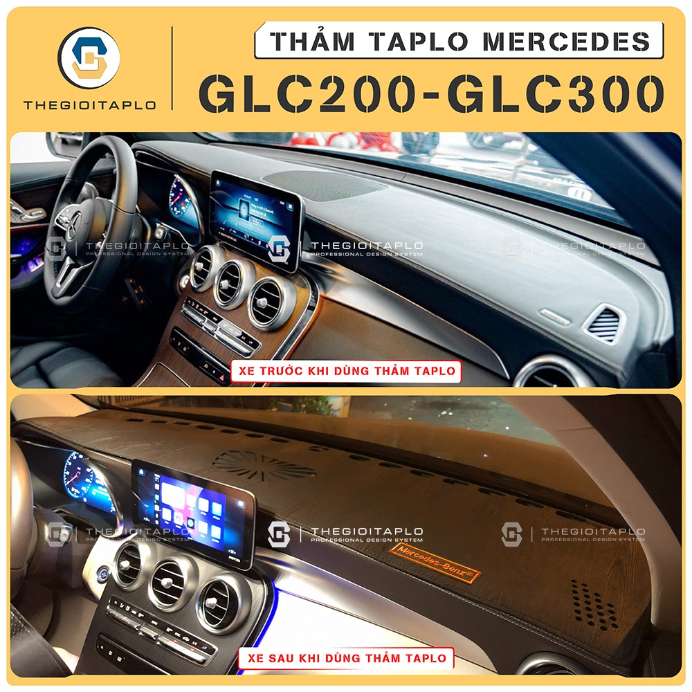 (Mercedes GLC200/GLC300 2019) Thảm taplo ôtô Tuyết nhung, Vân gỗ,Nano Blockers UV viền ziczac chống 