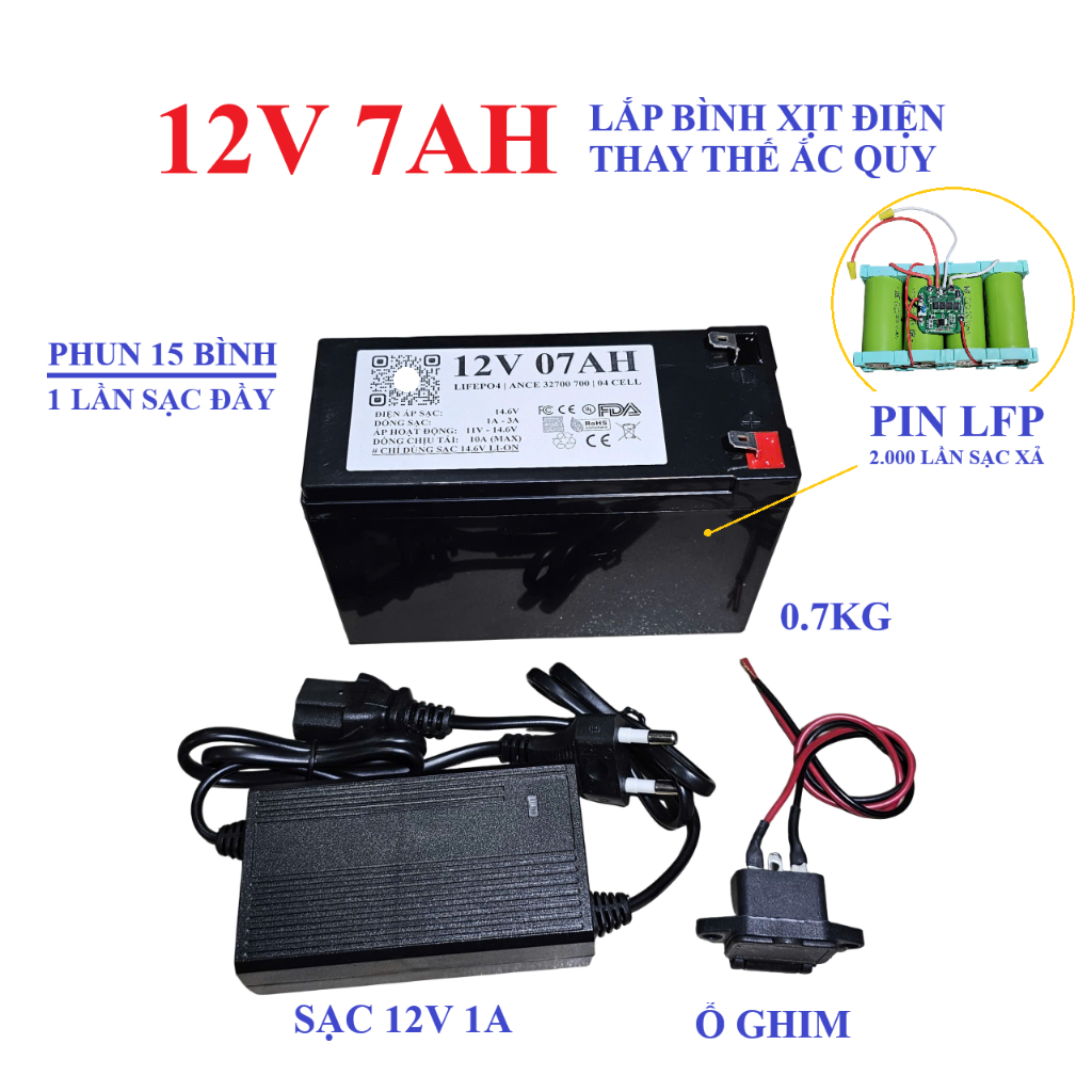 BÌNH 12V 7AH - LẮP CHO BÌNH XỊT ĐIỆN
