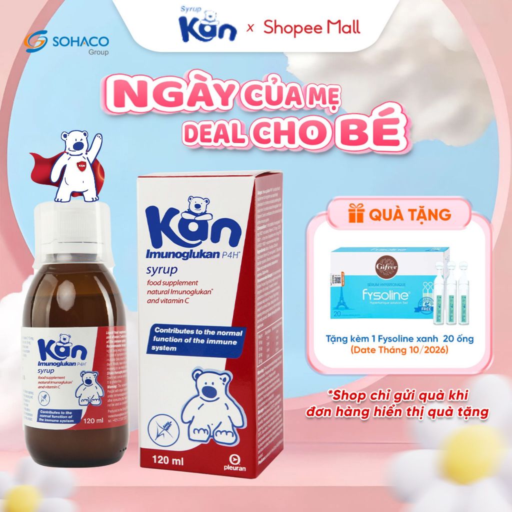Siro Kan ImunoGlukan chai 120ml hỗ trợ miễn dịch nâng cao sức đề kháng cho bé trên 6 tháng tuổi