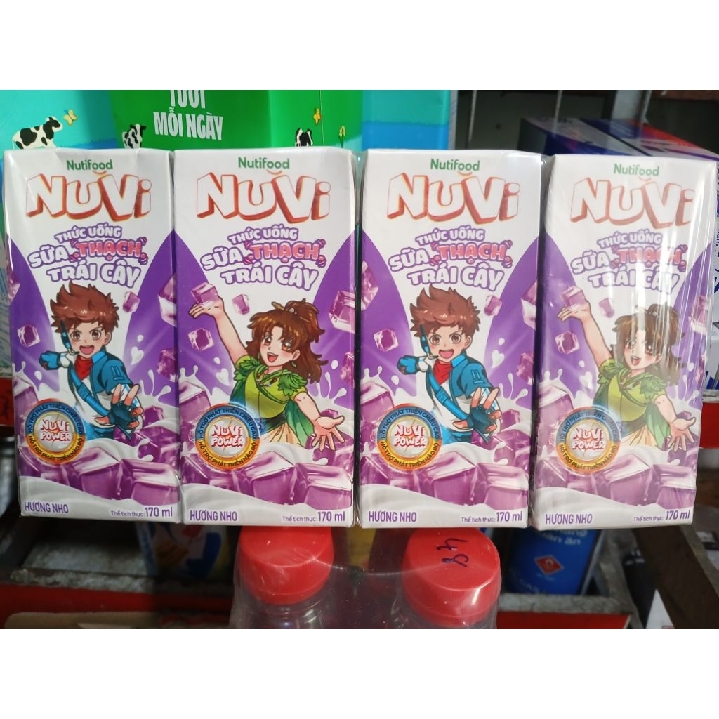 Sữa Trái Cây Hương Nho Có Thạch NUVI 170ml 1 lốc 4 hộp