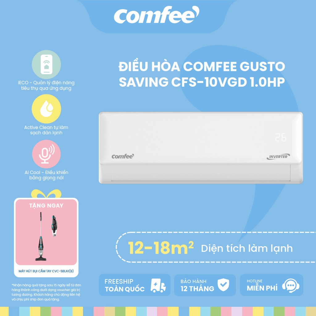 [MIỄN PHÍ GIAO LẮP] Máy lạnh Comfee Inverter 1HP CFS-10VGD 9000 BTU | BH 36 tháng