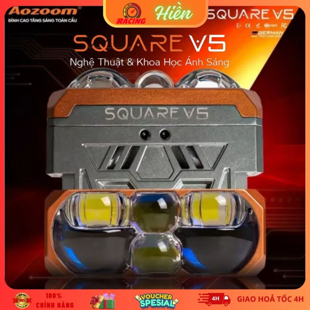 Bi LED Aozoom Square V5 90W Lens Vuông Siêu Sáng Cos Đậm Pha Xa Lắp Xe Máy Ô Tô Cao Cấp