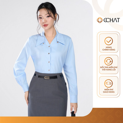 Áo Sơ Mi Nữ 𝐂𝐂𝐇𝐀𝐓 Dáng Suông Kiểu Awaken Cổ Tháo Rời Chất Liệu Tuytsi Cao Cấp 16FDE2001ST