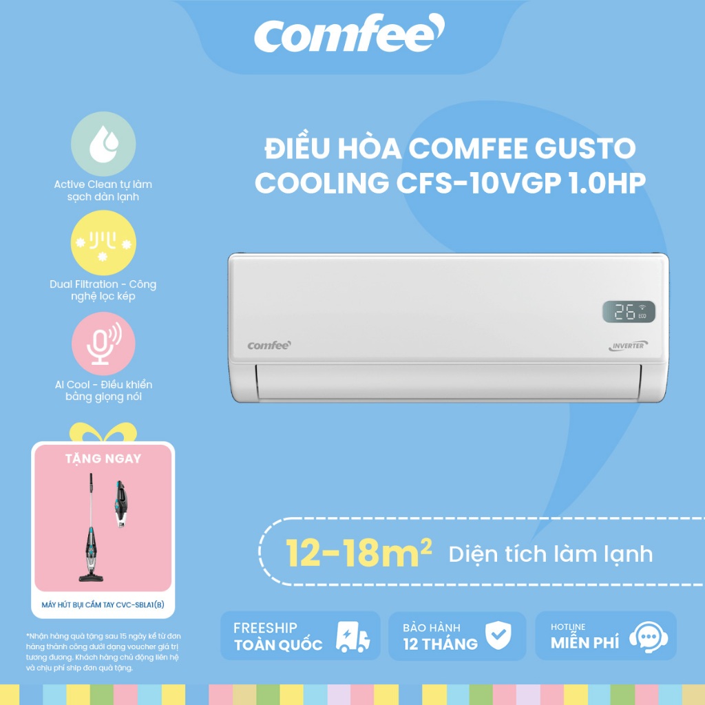 Máy Lạnh Comfee Inverter 1 HP CFS-10VGP - 9350 BTU, 1 Chiều Lạnh, Gusto Series Smart Inverter