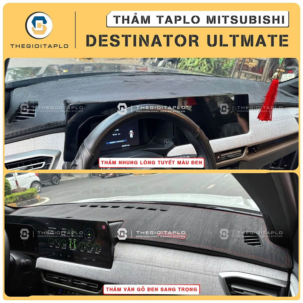 [Mitsubishi Destinator Ultimate] Thảm taplo ôtô Tuyết nhung, Vân gỗ, Nano Blockers UV viền ziczac ch