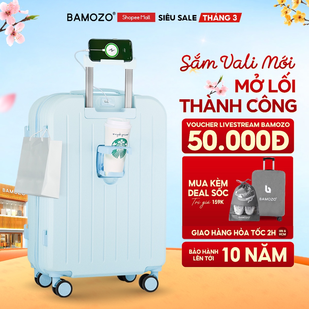 Vali Du Lịch Bamozo Thời Trang Size 20/24 Chất Liệu Nhựa ABS 3 Lớp Bền Đẹp_8812
