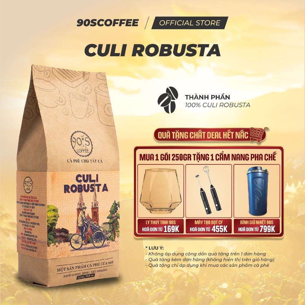 Cà Phê Culi Robusta Nguyên Chất Rang Mộc - Gu Đắng Mạnh Thơm Nồng Hậu Vị Sâu | 90S COFFEE