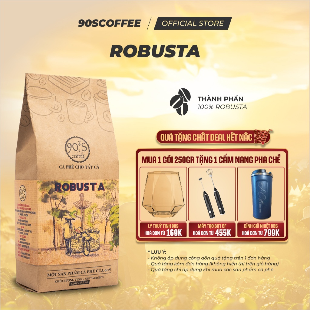 Cà Phê Robusta Nguyên Chất Rang Mộc - Gu Truyền Thống Đắng Đậm Thơm Nồng | 90S COFFEE