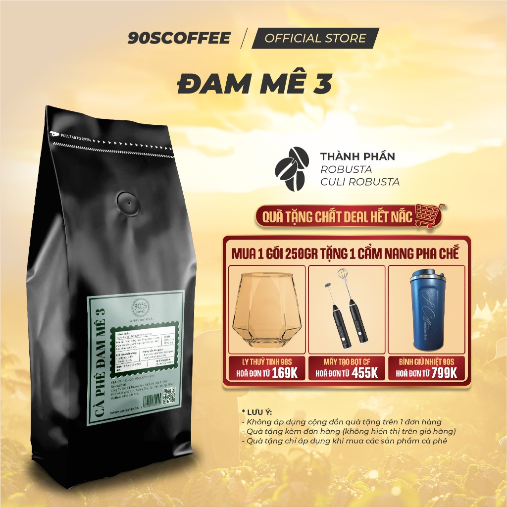 Cà Phê Nguyên Chất Rang Mộc - Gu Pha Phin Truyền Thống Đắng Đậm Thơm Nồng (Đam Mê 3) | 90S COFFEE