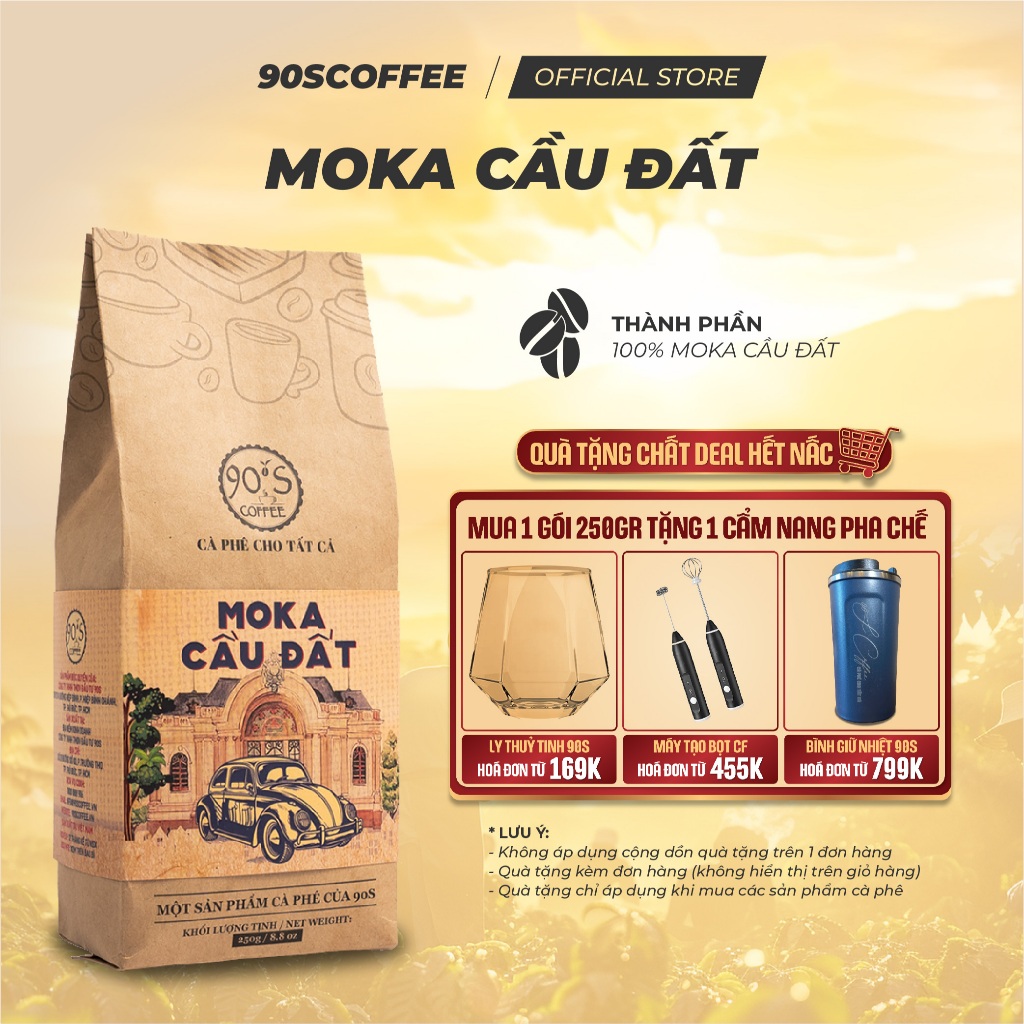 Cà Phê Moka Cầu Đất Nguyên Chất Rang Mộc - Gu Chua Thanh Hậu Ngọt Thơm Dịu Đặc Trưng | 90S COFFEE